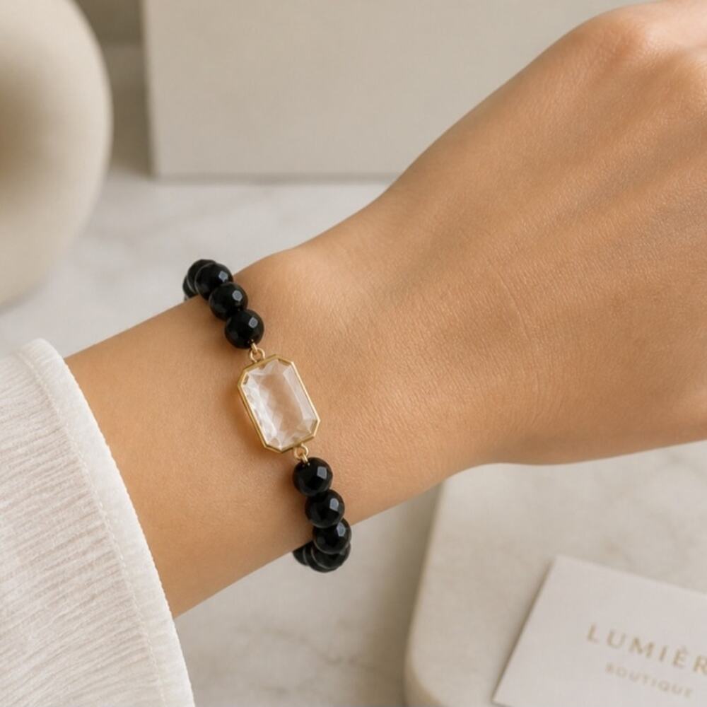 Pomina Black Crystal Stretch Bracelet New